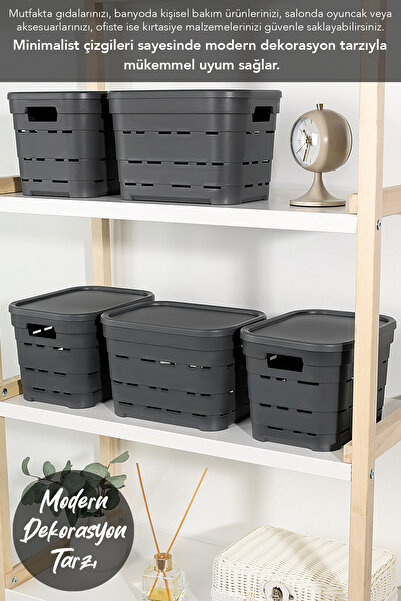 Meleni Home 4-Layered Decorative Pyramid Storage Box with Lid and Holes - Closet Organizer Organizer 5 Lt Anthracite