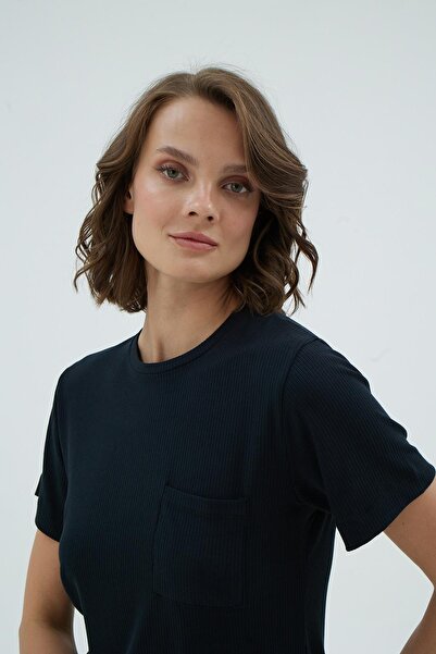 Sevim Жіночий чорний комплект піжами з короткими рукавами та кишенями C6T2N271