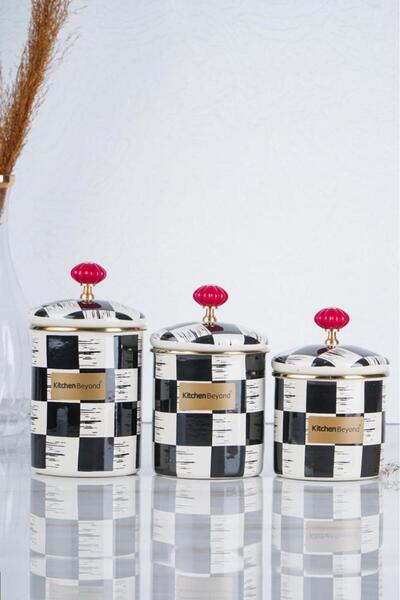 ACAR Qualita King Enamel Spice Set 3-Piece Checkerboard Decor Xap-21-0516/6