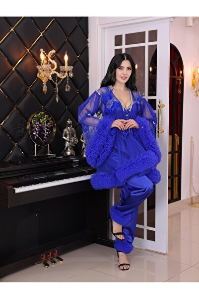 Limas lingerie DANTEL, ELMAS DETAYLI PİJAMA TAKIMI 3 PARÇALI