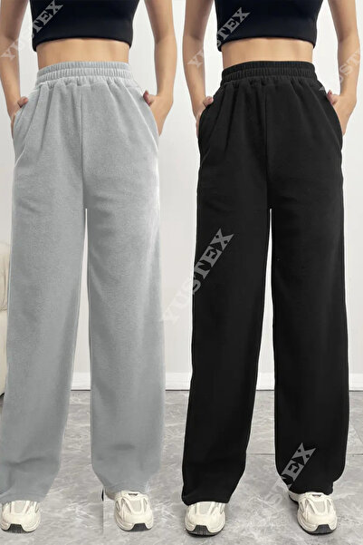 CAONNES 2 bucăți Pantaloni de damă negri + gri, mărime mare, largi, cu croial...