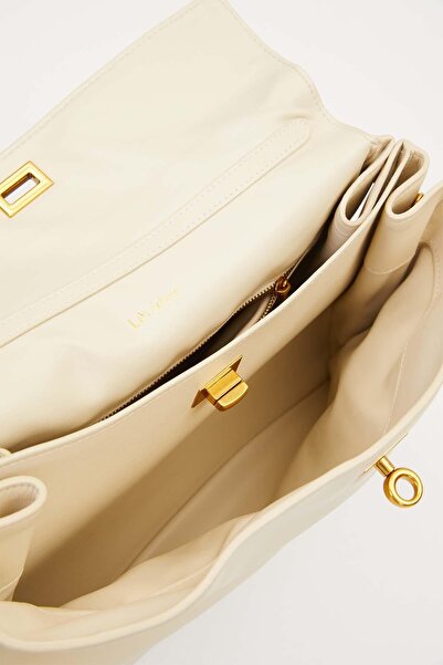 Levidor Cream Gold Lock Detailed Handbag
