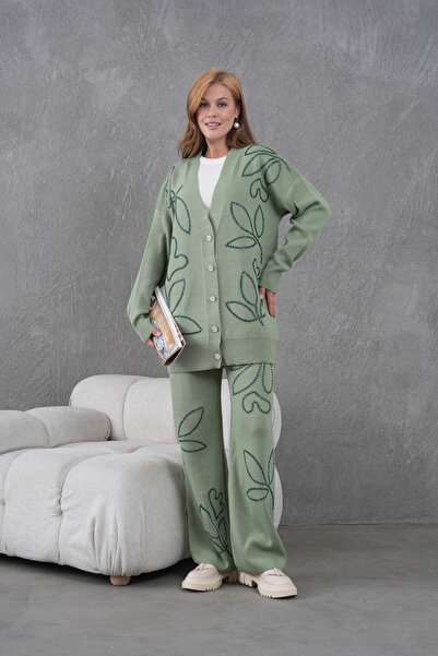 Miss Allos Set de tricotaje pentru femei, cu broderie cu margele, cardigan și...