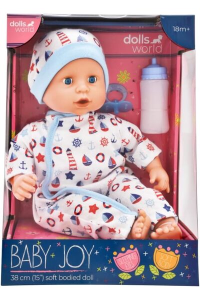 Dollsworld دمية بيبي جوي ١٥ بوصة مع عيون نائمة وزجاجة ودمية - هدية للأطفال من عمر ١٨ شهرًا فما فوق من بيتركين