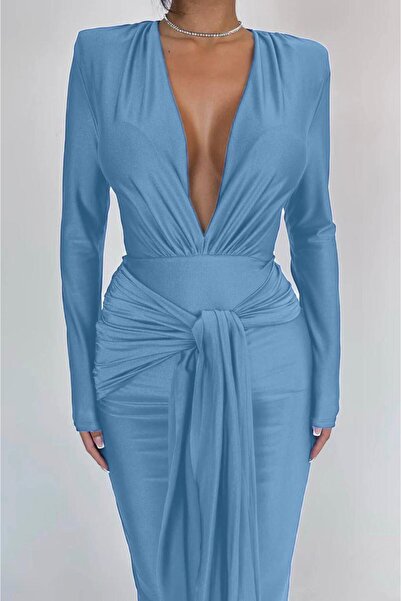 hipnoz butik Rochie lungă de damă cu detaliu de legare diferită în talie