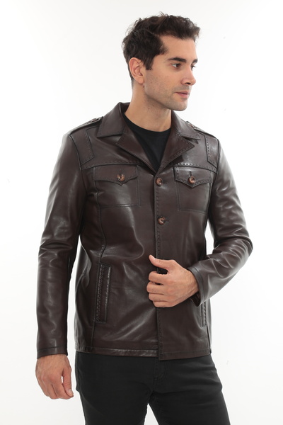 db deriburada original سترة رجالية من الجلد الطبيعي بخياطة بونتو وأزرار - 2115