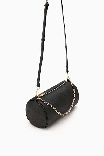 Levidor Siyah Baskılı Silindir Model El Çantası