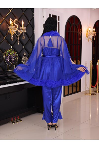 Limas lingerie ÖZEL TASARIM KRİSTAL DETAYLI , TÜL PİJAMA TAKIMI 3 PARÇALI