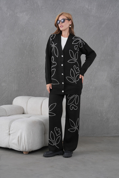 Miss Allos Set de tricotaje pentru femei, cu broderie cu margele, cardigan și...