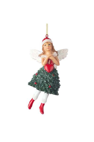 OEM Decoratiune Craciun, Ingeras de agatat cu papuci rosii si inima rosie, 12cm