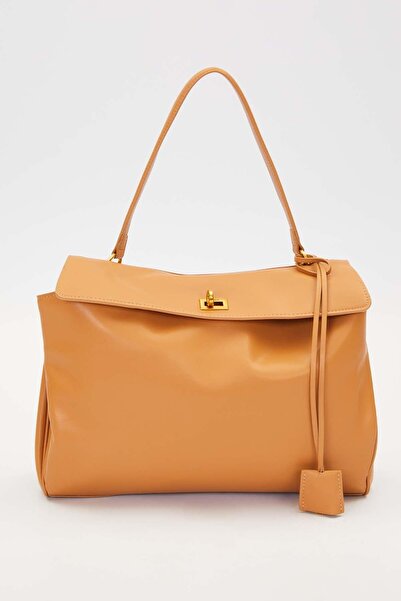 Levidor Kahve Gold Kilit Detaylı El Çantası