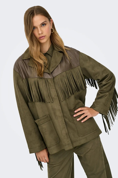 ONLY Γυναικείο μπουφάν Onlfrange με φούντα με λεπτομέρειες από nubuck 15351944 Χακί