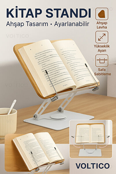 Voltico Ahşap Kitap Standı | Ayarlanabilir Yükseklik ve Açı | Ergonomik ve Da...