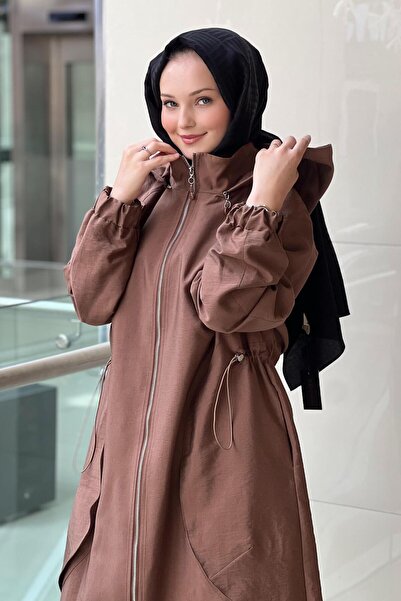 Ceremony Yanları Allerli Kapüşonlu Astarlı Trençkot