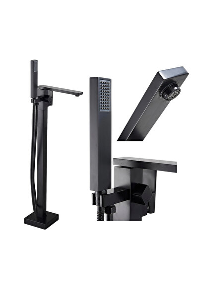 BisDesign Baterie cadă ®, montată pe podea, independentă, pătrată, neagră mat, pipă dinamică, 84 cm