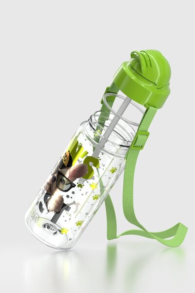 Renga Migo Patterned 500 ml Tritan Children's Water Bottle with Strap and Straw 912004 Green