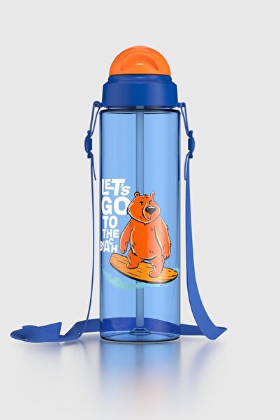 Renga Migo Patterned 630 ml Tritan Children's Water Bottle with Strap and Straw 912143 Blue