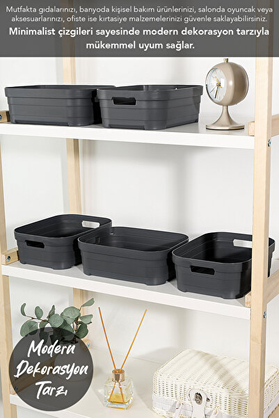 Meleni Home 4 Pieces Decorative Pyramid Storage Box - Closet Organizer Multi-Purpose Organizer 2.8 Liters Anthracite