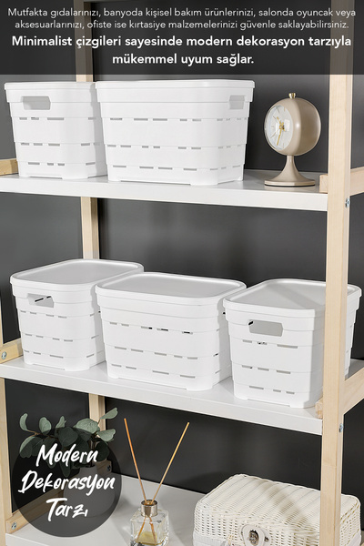 Meleni Home 4-Piece Lid Hole-Punched Decorative Pyramid Storage Box - Closet Organizer Organizer Box 5 Lt White