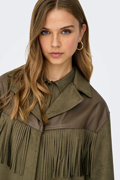 ONLY Γυναικείο μπουφάν Onlfrange με φούντα με λεπτομέρειες από nubuck 15351944 Χακί