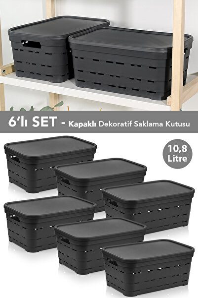 Meleni Home 6-Piece Lid Hole-Punched Decorative Pyramid Storage Box - Closet Organizer Organizer 10.8 Lt Anthracite
