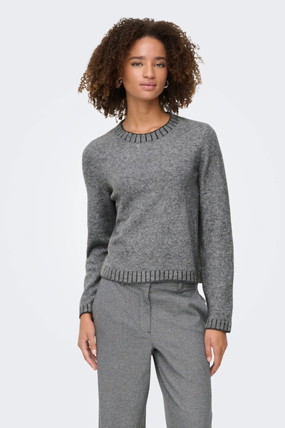 ONLY Women's Onlfına Crew Neck Wool Knitted Sweater 15350496 Gray