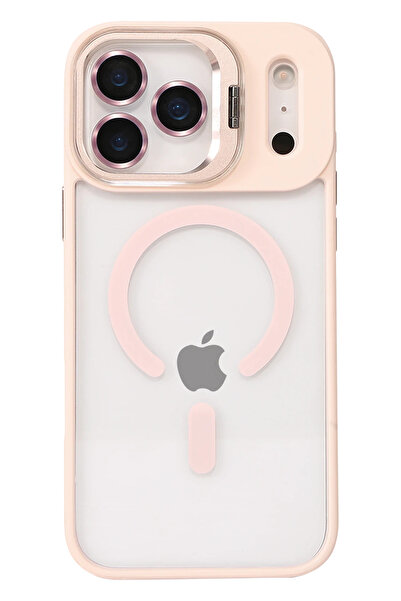 Fuchsia Apple iPhone 17 Pro Remim Lensli Magsafe Standlı Kapak - Pembe