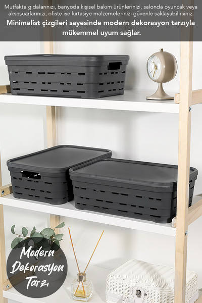 Meleni Home 6-Piece Lid Hole-Punched Decorative Pyramid Storage Box - Closet Organizer Organizer 8.2 Lt Anthracite
