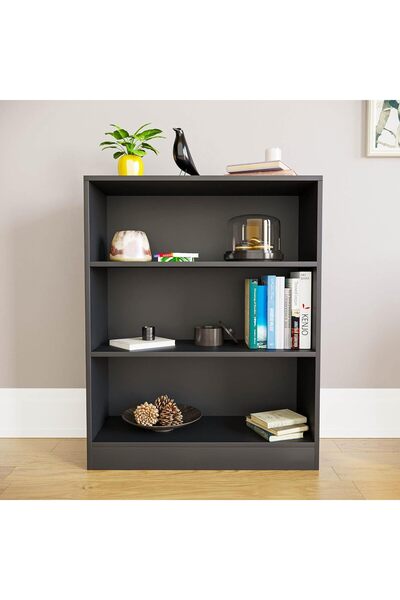 Modern home Bookcase and accessory Display Unit of wood 3Tier Black Big