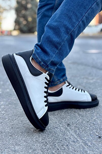 Luis Toronto Ανδρικά αθλητικά παπούτσια LT109 Λευκό Μαύρο Δερμάτινο Μαύρο Σόλα