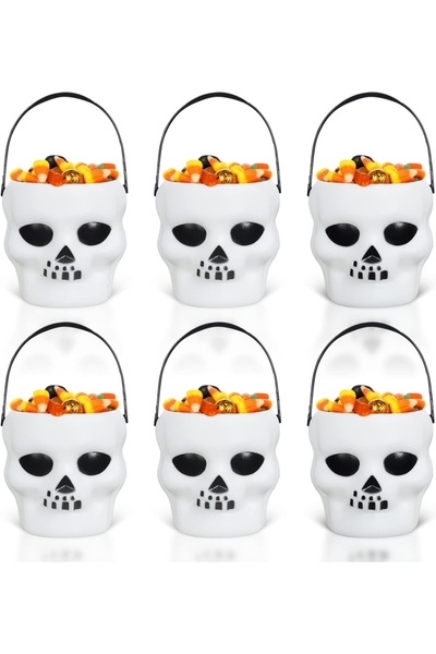 Yisscen Set of 6 Halloween buckets Yisscen, plastic, black/white, 7 x 6 x 10.5 cm