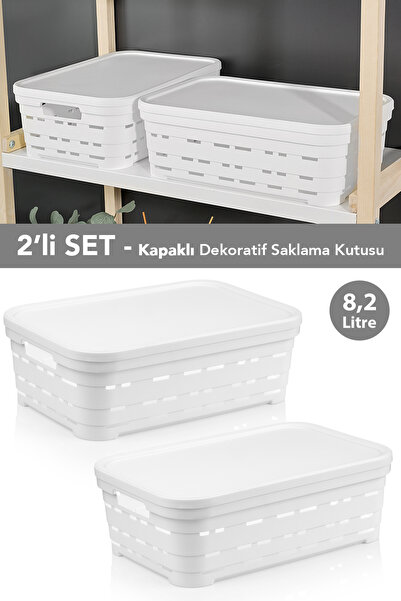 Meleni Home 2'li Kapaklı Delikli Dekoratif Piramit Saklama Kutusu - Dolap İçi...