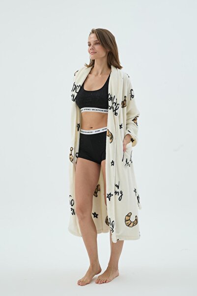 Sevim Жіночий полярний халат з довгими рукавами, поясом і кишенями, з візерунком C8T9N271