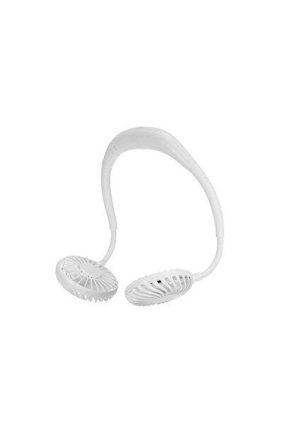 fun zone Portable Hanging Neck Fan Hand-Free Mini USB Rechargeable Sports Neck Fan White