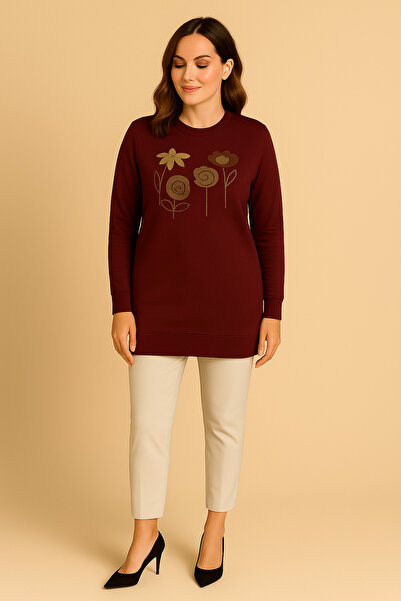 Curvy Trend Великий розмір Тіньові квіти Вишивка 2 нитки Кришталева тканина Світшот