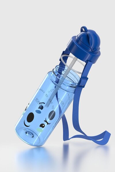 Renga Taffy Patterned 500 ml Tritan Children's Water Bottle with Strap and Straw 912080 Blue