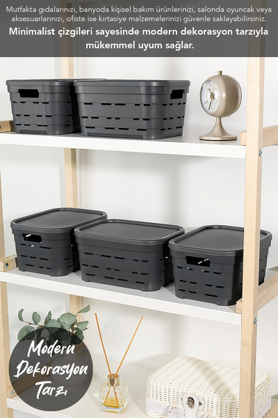 Meleni Home 2-Piece Decorative Pyramid Storage Box with Lid and Holes - Closet Organizer Organizer 3.8 Lt Anthracite