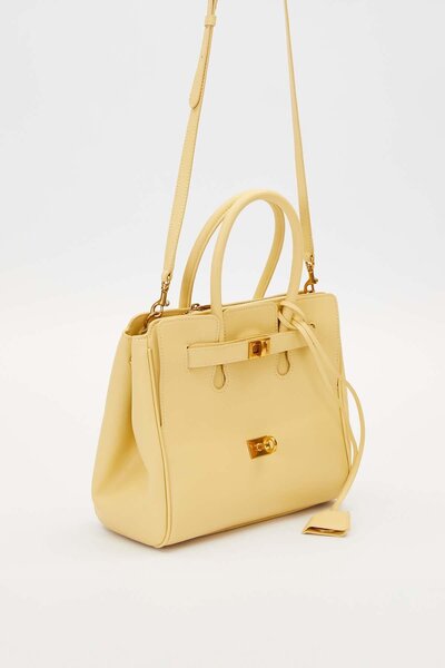 Levidor Yellow Leather Handbag with Accessory Detail