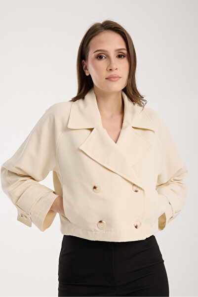 Bolivente Kadın Kruvaze Crop Trençkot