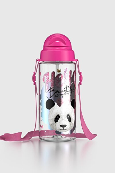 Renga Migo Patterned 500 ml Tritan Children's Water Bottle with Strap and Straw 912004 Pink