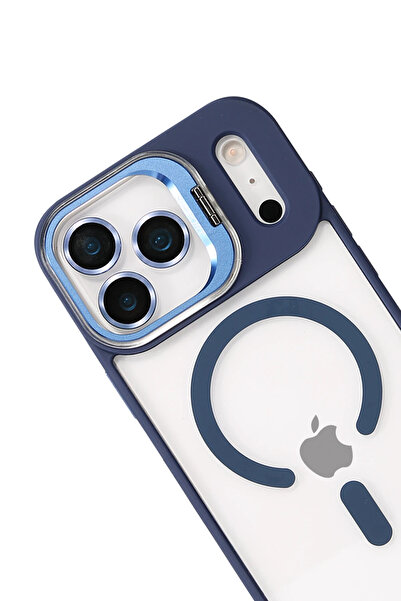 Fuchsia Apple iPhone 17 Pro Remim Lensli Magsafe Standlı Kapak - Lacivert