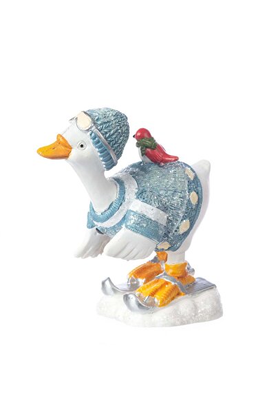 OEM Decoratiune Craciun din rasina, gasca pe schiuri, albastra, 13cm