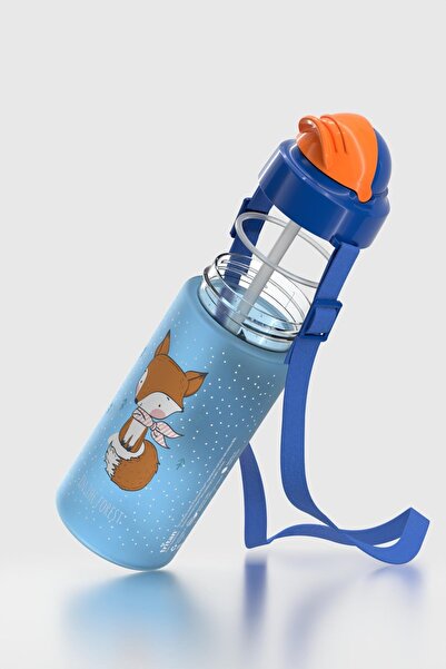 Renga Migo Soft Touch Patterned 500 ml Tritan Children's Water Bottle with Strap and Straw 912142 Blue