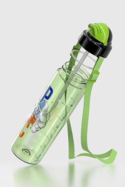 Renga Migo Patterned 630 ml Tritan Children's Water Bottle with Strap and Straw 912143 Green