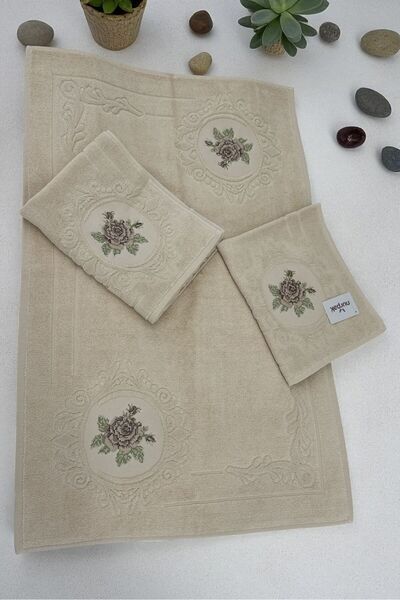 HAVLULAND Nurpak Armi̇na 3-Piece Bathroom Mat Set 100% Cotton - Mat Size 60X9...
