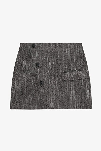 Quzu Anvelop Buttoned Cashmere Mini Skirt Anthracite