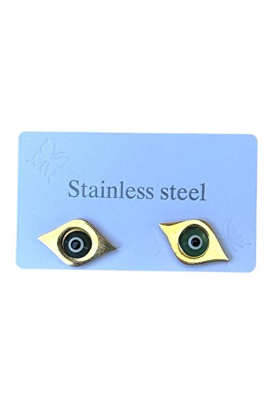 TAKIŞTIR Gold Color Eye Figured Steel Earrings (Pair)
