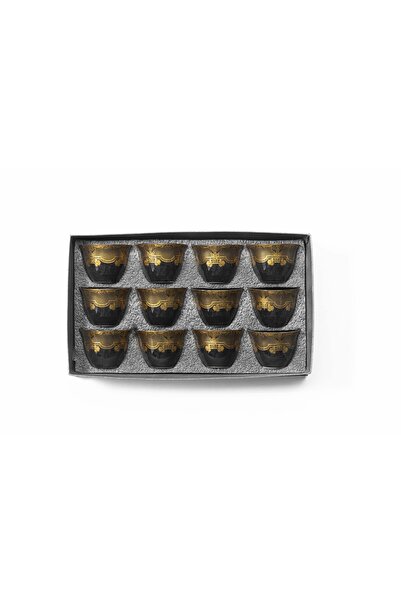 Bin Shihoun 12-piece Arabic coffee cup set with a distinctive golden pattern
