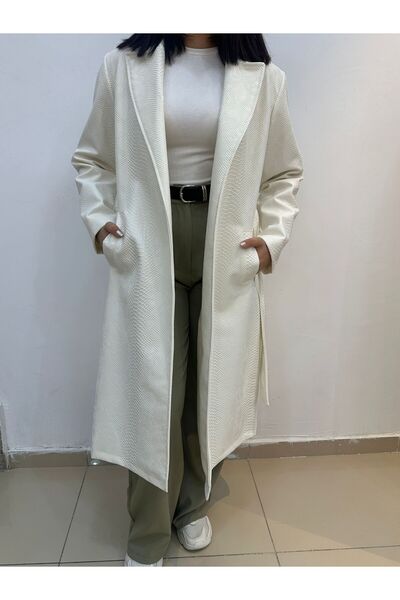 LİFERA Yılan Desenli Kuşaklı Suni Deri Trençkot