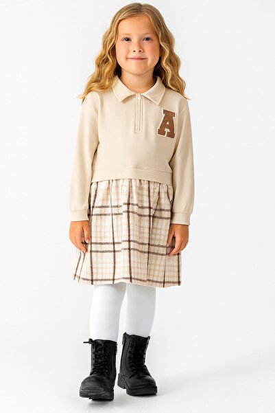 RAPAPA Girl's Mink Polo Neck Sweatshirt Look Plaid Patterned Dress-1706 V